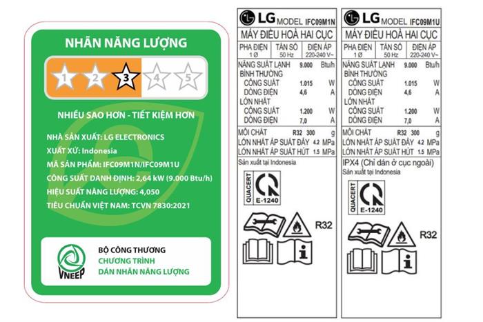 Điều hoà LG IFC09M1 nhãn năng lượng