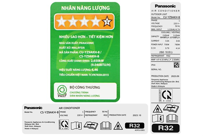 Điều hoà Panasonic YZ9AKH-8 nhãn năng lượng