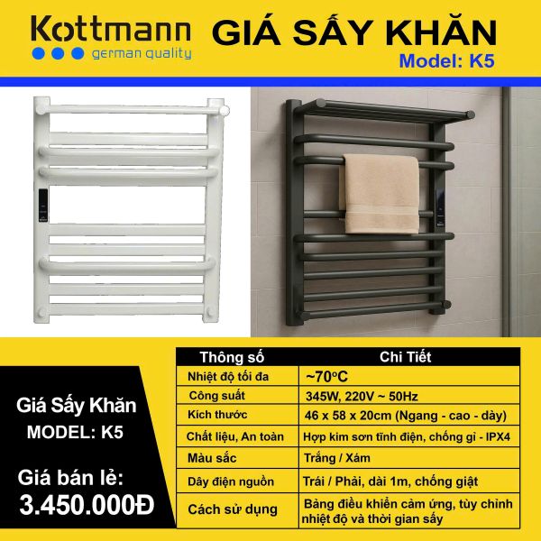 Giá sấy khăn Kottmann K5 màu trắng