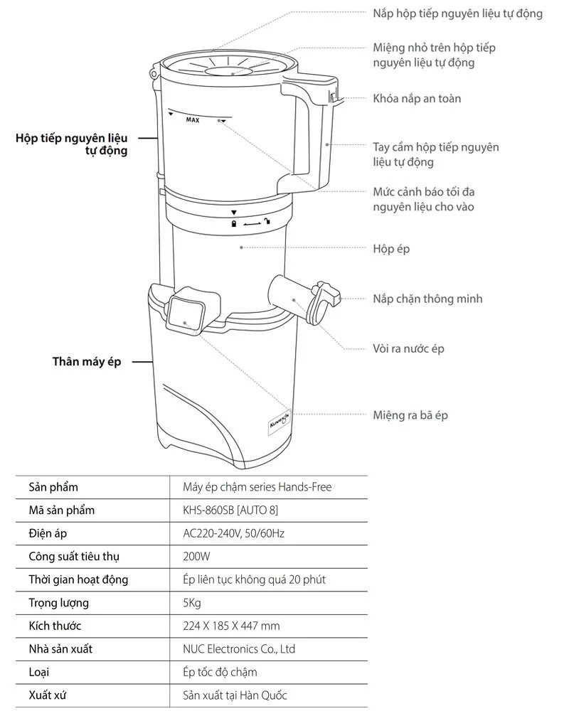 Máy ép chậm Kuvings KHS-860SB (AUTO8) màu bạc