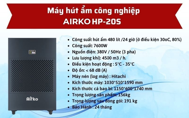 Máy hút ẩm công nghiệp Airko HP-20S (480 lít/ngày)