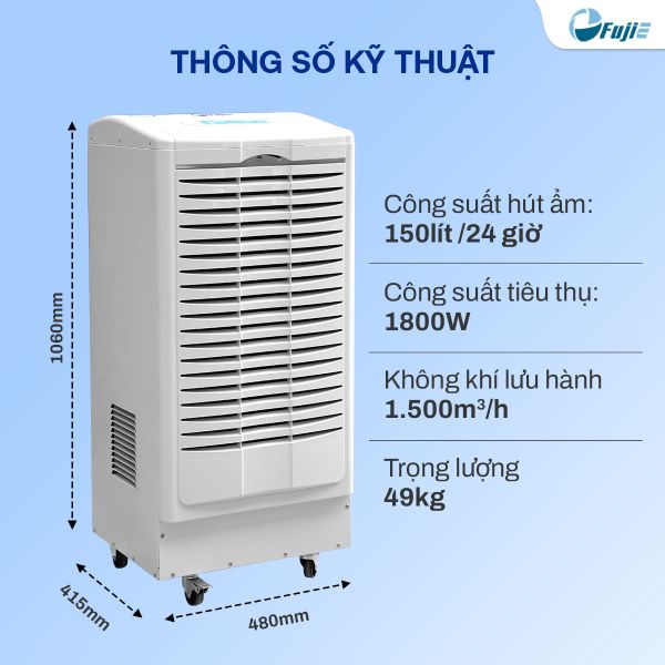 Máy hút ẩm công nghiệp FujiE HM-1500D thông số kỹ thuật