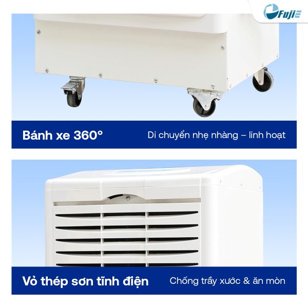 Máy hút ẩm công nghiệp FujiE HM-1500D bánh xe di chuyển