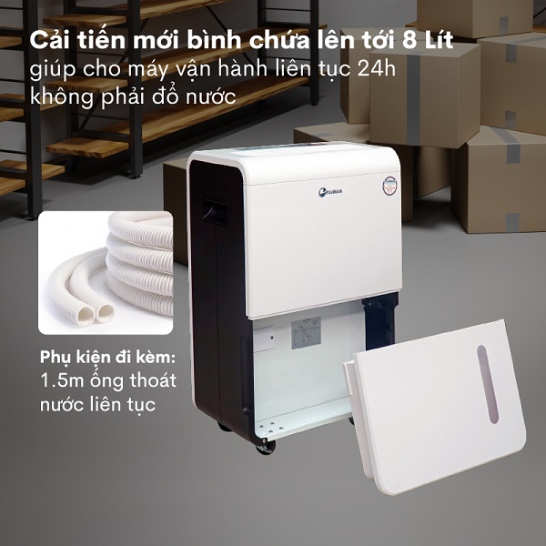 Máy hút ẩm công nghiệp Fujihaia DH70B bình nước 8 lít
