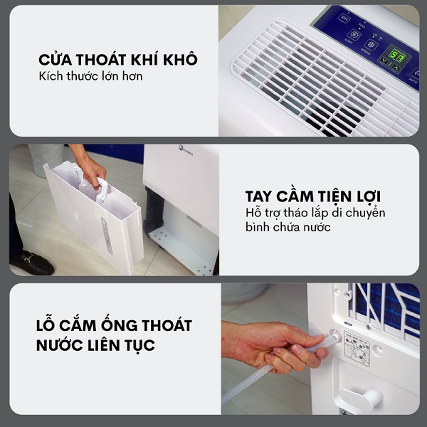 Máy hút ẩm công nghiệp Fujihaia DH70B cửa thoát khí khô