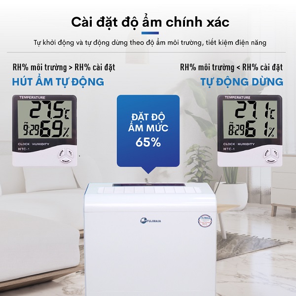 Máy hút ẩm công nghiệp Fujihaia DH70B cài đặt độ ẩm chính xác