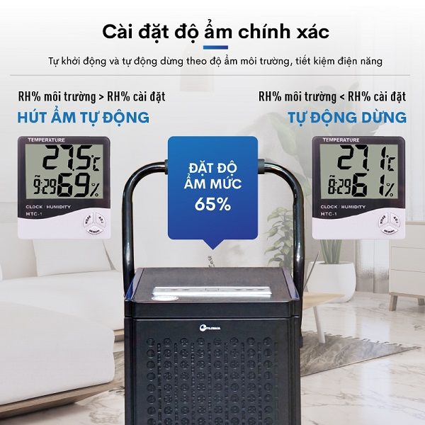 Máy hút ẩm công nghiệp Fujihaia DH70BL cài đặt độ ẩm chính xác