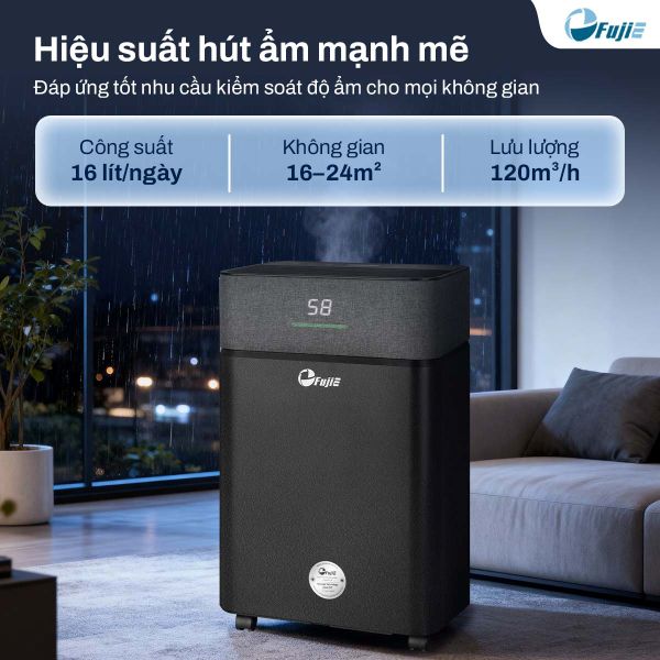 Máy hút ẩm FujiE HM-916ED (16 lít/ngày), có wifi