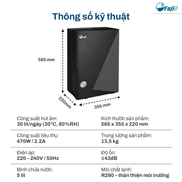 Máy hút ẩm FujiE HM-930ED (30 lít/ngày), có wifi