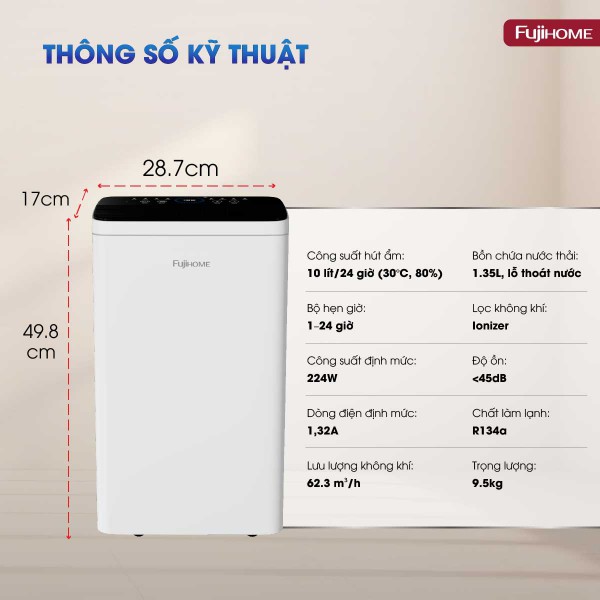 Máy hút ẩm Fujihome DH10LITE (10 lít/ngày)