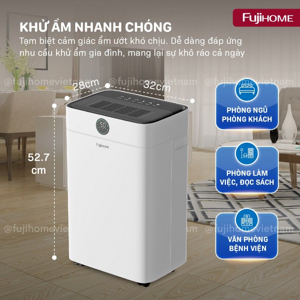 Máy hút ẩm Fujihome DH18W-HEPA khử ẩm nhanh chóng