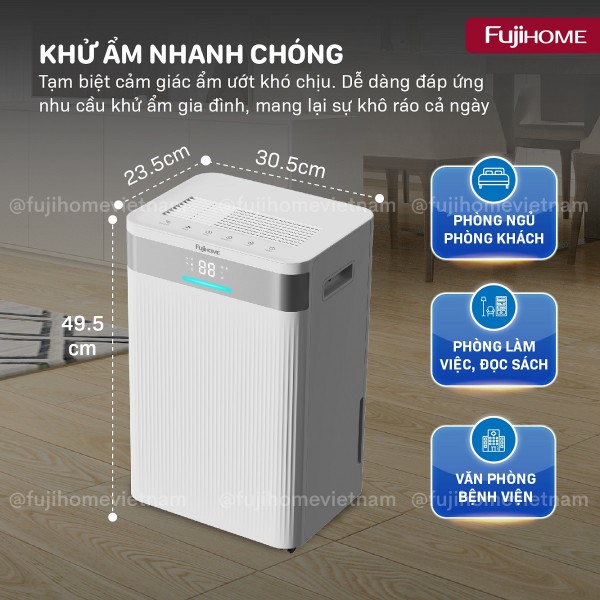 Máy hút ẩm Fujihome DH20NW khử ẩm nhanh chóng