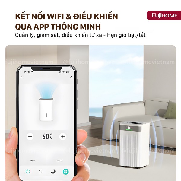 Máy hút ẩm Fujihome DH20NW-HEPA kết nối wifi