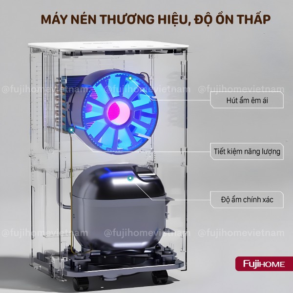 Máy hút ẩm Fujihome DH20NW-HEPA máy nén thương hiệu