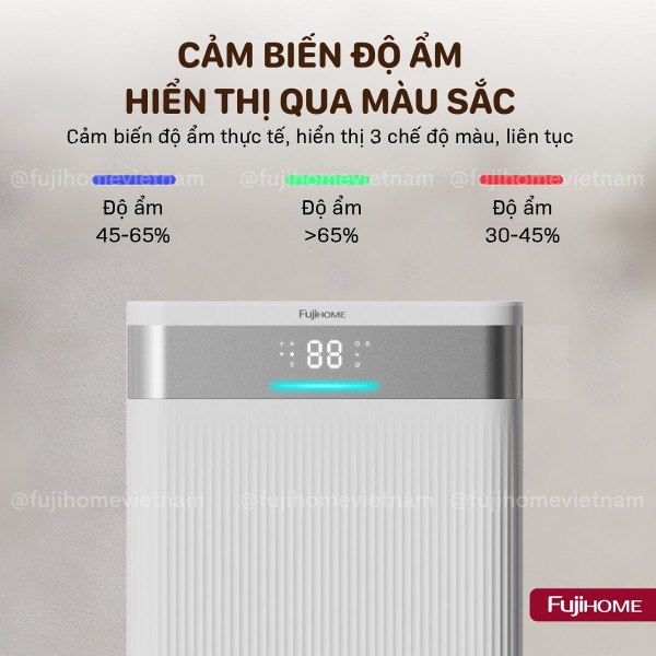 Máy hút ẩm Fujihome DH20NW-HEPA đèn báo độ ẩm qua màu sắc