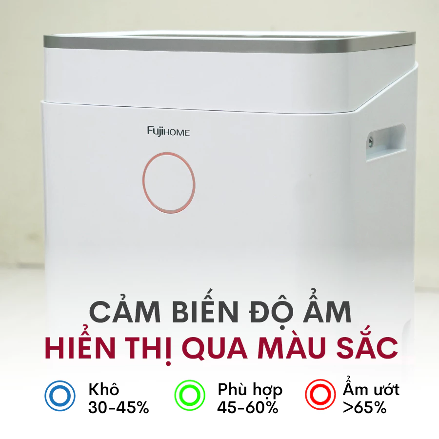 Máy hút ẩm Fujihome DH20W cảm biến độ ẩm hiển thị qua màu sắc