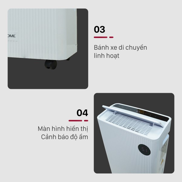 Máy hút ẩm Fujihome DH25W-HEPA-NEW bánh xe di chuyển