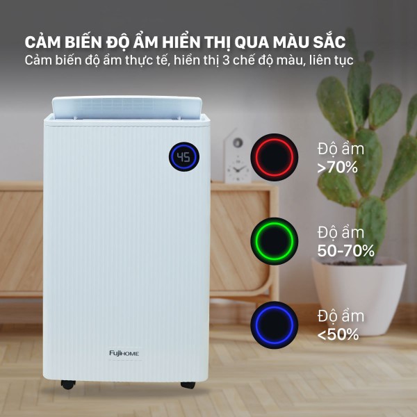 Máy hút ẩm Fujihome DH25W-HEPA-NEW đèn báo độ ẩm qua màu sắc