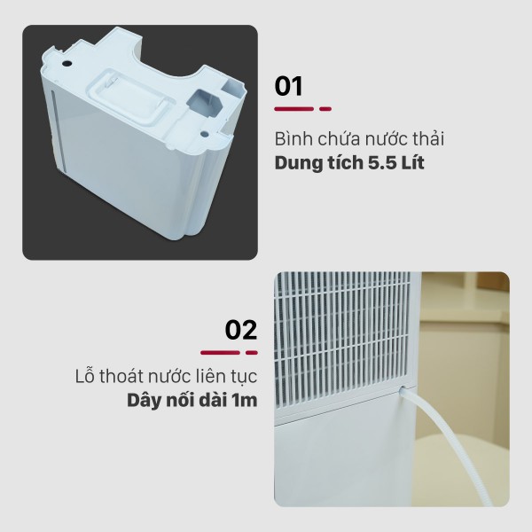 Máy hút ẩm Fujihome DH25W-HEPA-NEW 2 cách thoát nước