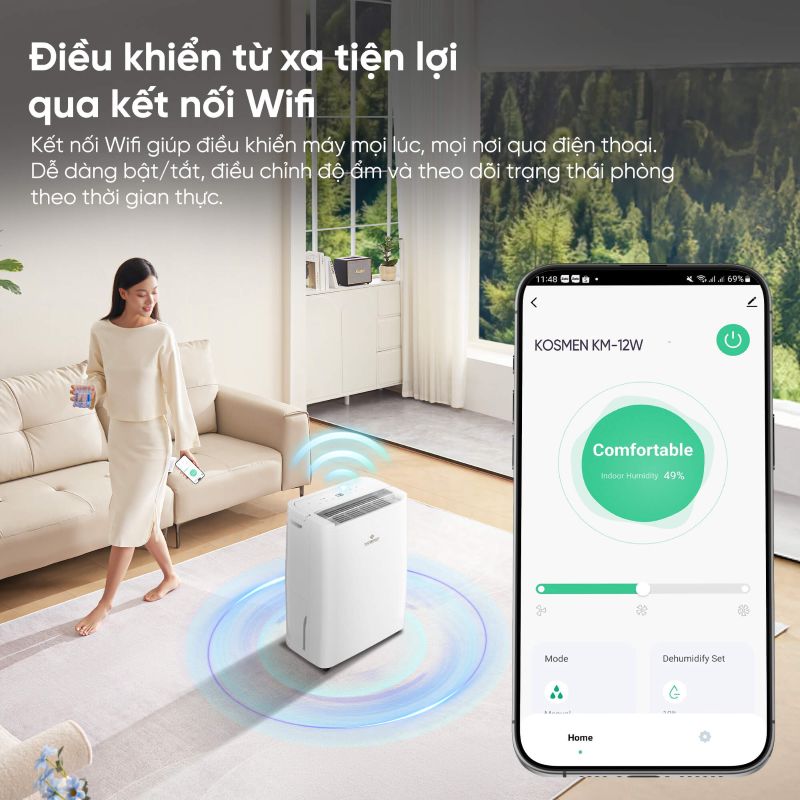 Máy hút ẩm Kosmen KM-12W (12 lít/ngày), có wifi