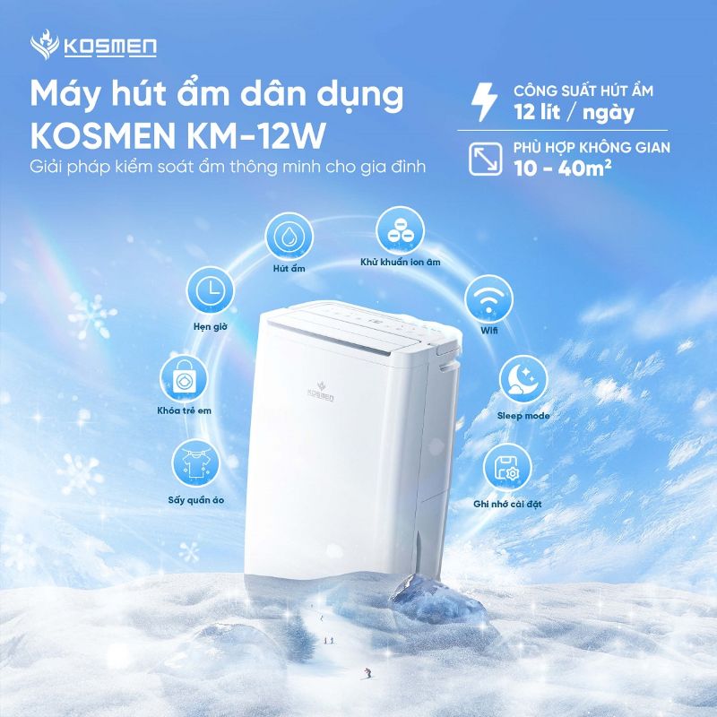 Máy hút ẩm Kosmen KM-12W (12 lít/ngày), có wifi