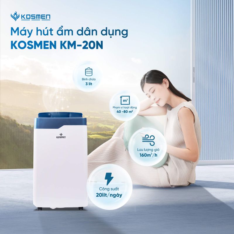 Máy hút ẩm Kosmen KM-20N (20 lít/ngày), có wifi