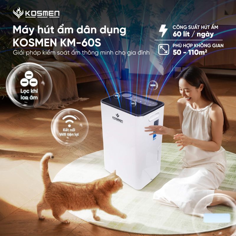 Máy hút ẩm dân dụng Kosmen KM-60S 60 lít/ngày