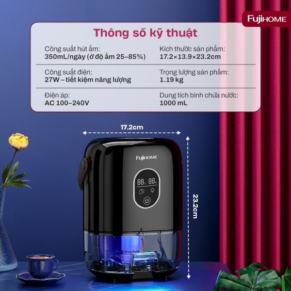 Máy hút ẩm mini Fujihome DHP035-MINI (350 mL/ngày)