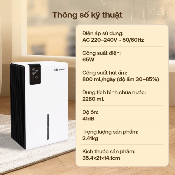 Máy hút ẩm mini Fujihome DHP23-MINI (800 mL/ngày)