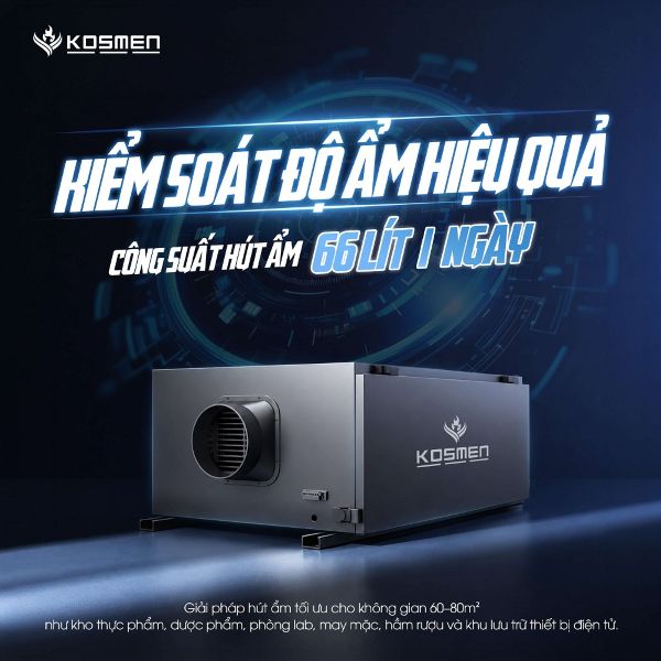 Máy hút ẩm treo trần Kosmen KM-66E (66 lít/ngày)