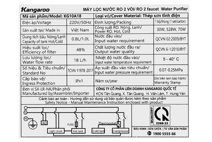 Máy lọc nước nóng lạnh Kangaroo KG10A18 - 10 lõi