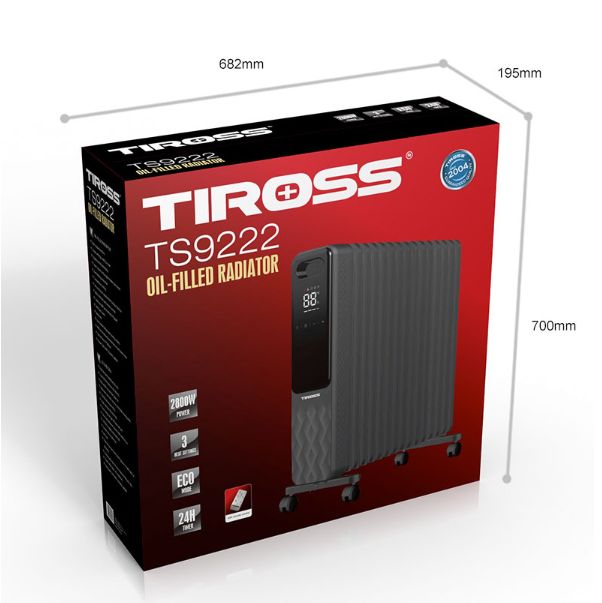 Máy sưởi dầu Tiross TS9222, 15 thanh, có điều khiển từ xa