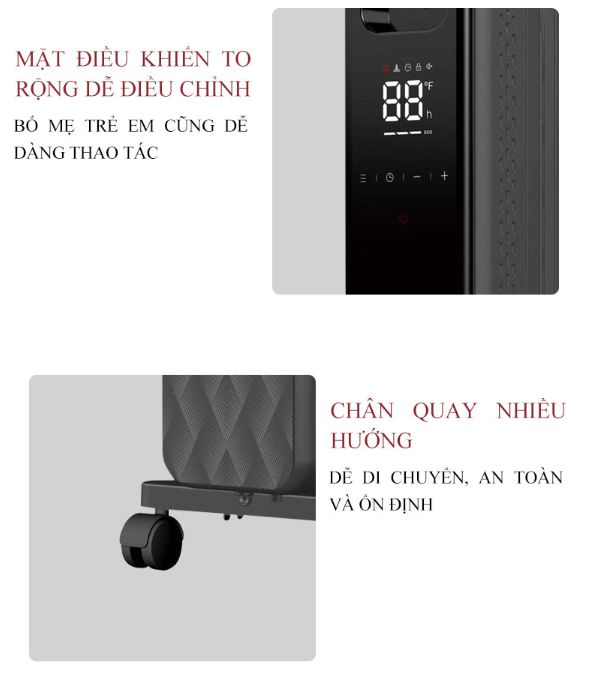 Máy sưởi dầu Tiross TS9222, 15 thanh, có điều khiển từ xa