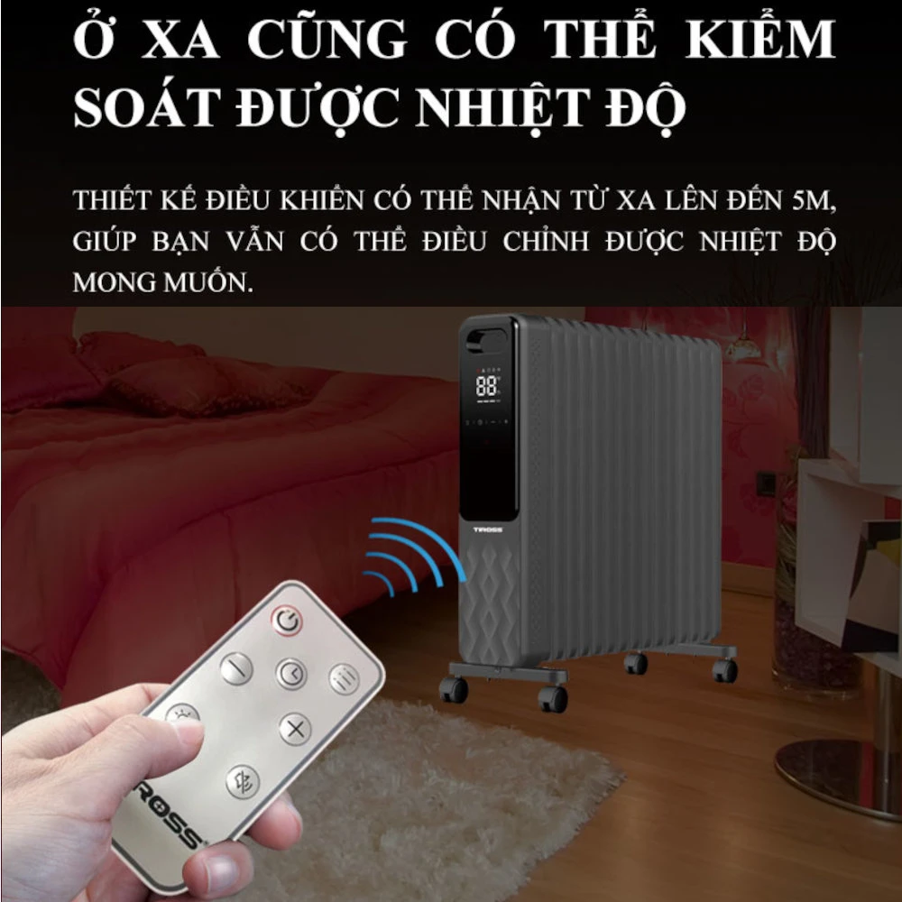 Máy sưởi dầu Tiross TS9222, 15 thanh, có điều khiển từ xa