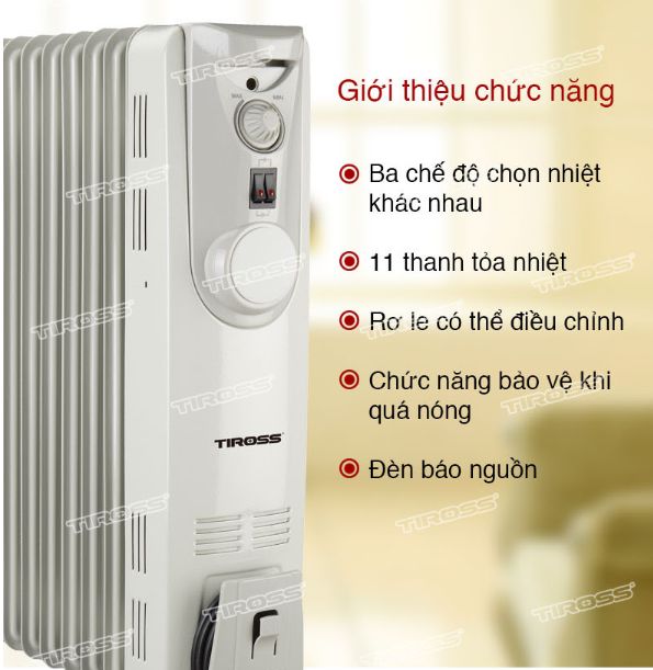 Máy sưởi dầu Tiross TS924, 11 thanh, 2400W