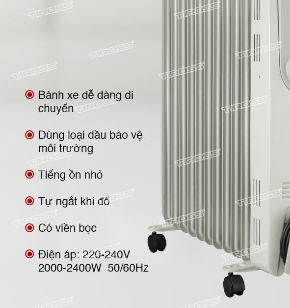 Máy sưởi dầu Tiross TS924, 11 thanh, 2400W