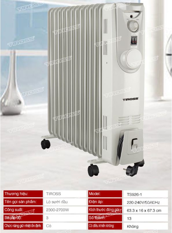 Máy sưởi dầu Tiross TS926-1, 13 thanh, 2700W