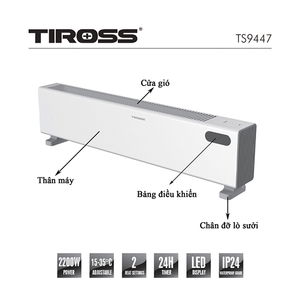 Máy sưởi để sàn Tiross TS9447, 2200W, có điều khiển
