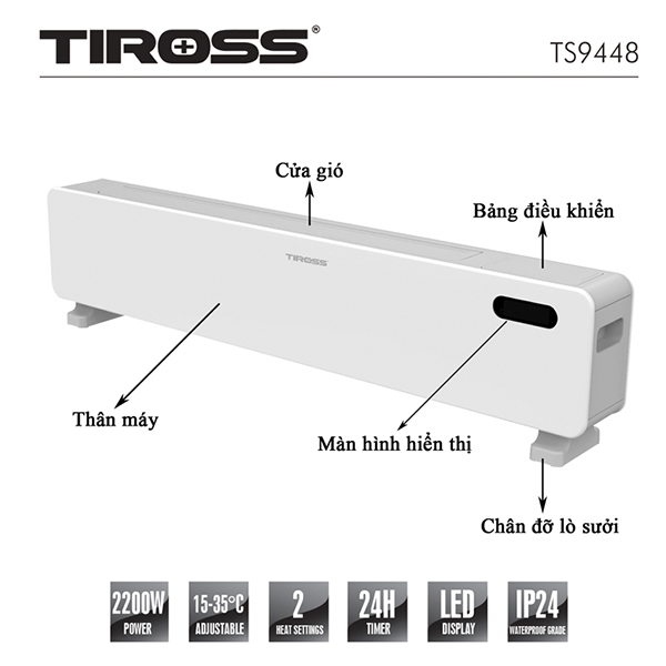 Máy sưởi để sàn Tiross TS9448, 2200W, có điều khiển