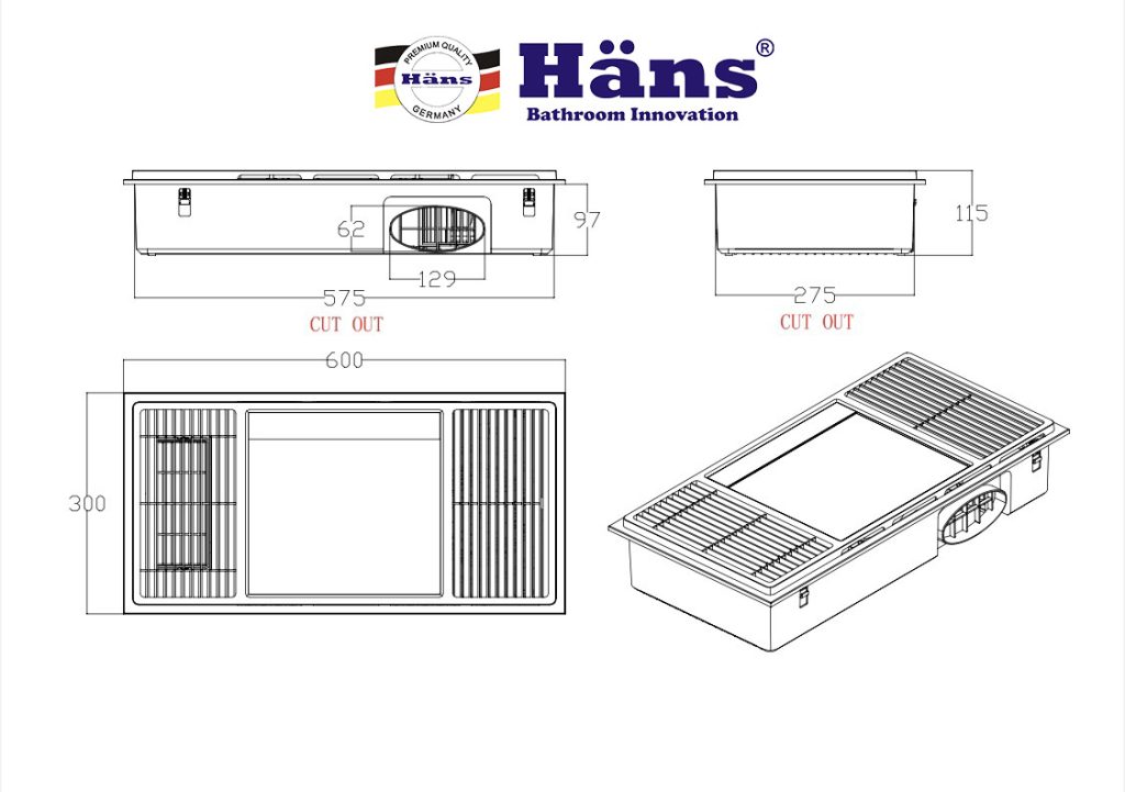 Quạt âm trần đa năng Hans HA2 lắp nhà tắm