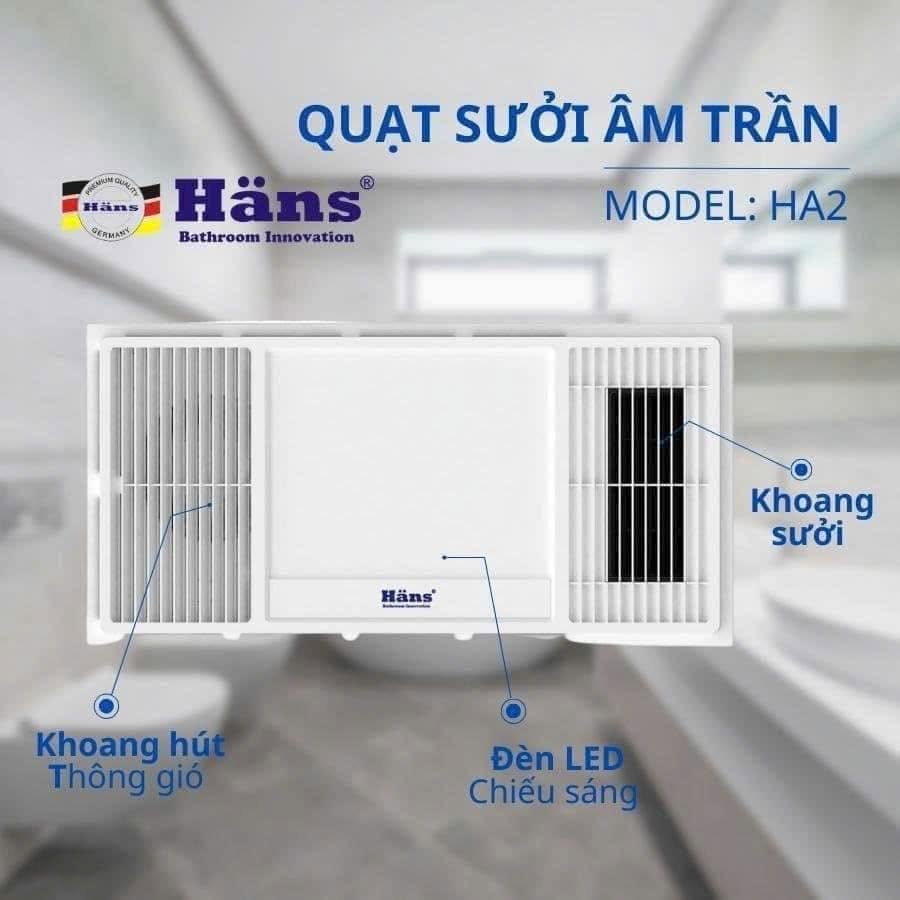 Quạt âm trần đa năng Hans HA2 lắp nhà tắm