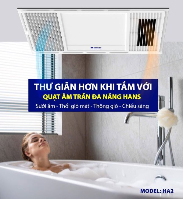 Quạt âm trần đa năng Hans HA2 lắp nhà tắm