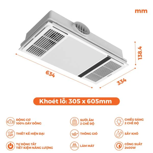 Quạt hút sưởi Nanoco NBD2560 5 trong 1 (2400W)
