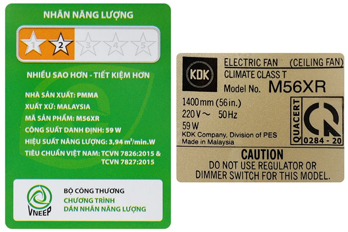 Quạt trần KDK M56XR(GD) 4 cánh, màu vàng