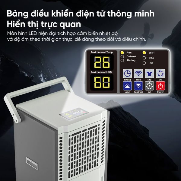 Máy hút ẩm công nghiệp Kosmen KM-90S bảng điều khiển