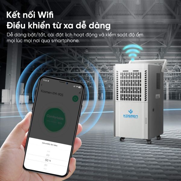 Máy hút ẩm công nghiệp Kosmen KM-90S kết nối wifi