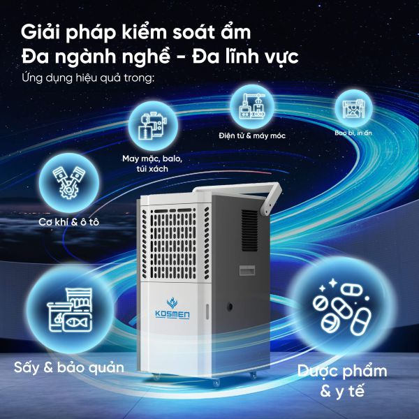 Máy hút ẩm công nghiệp Kosmen KM-90S ứng dụng